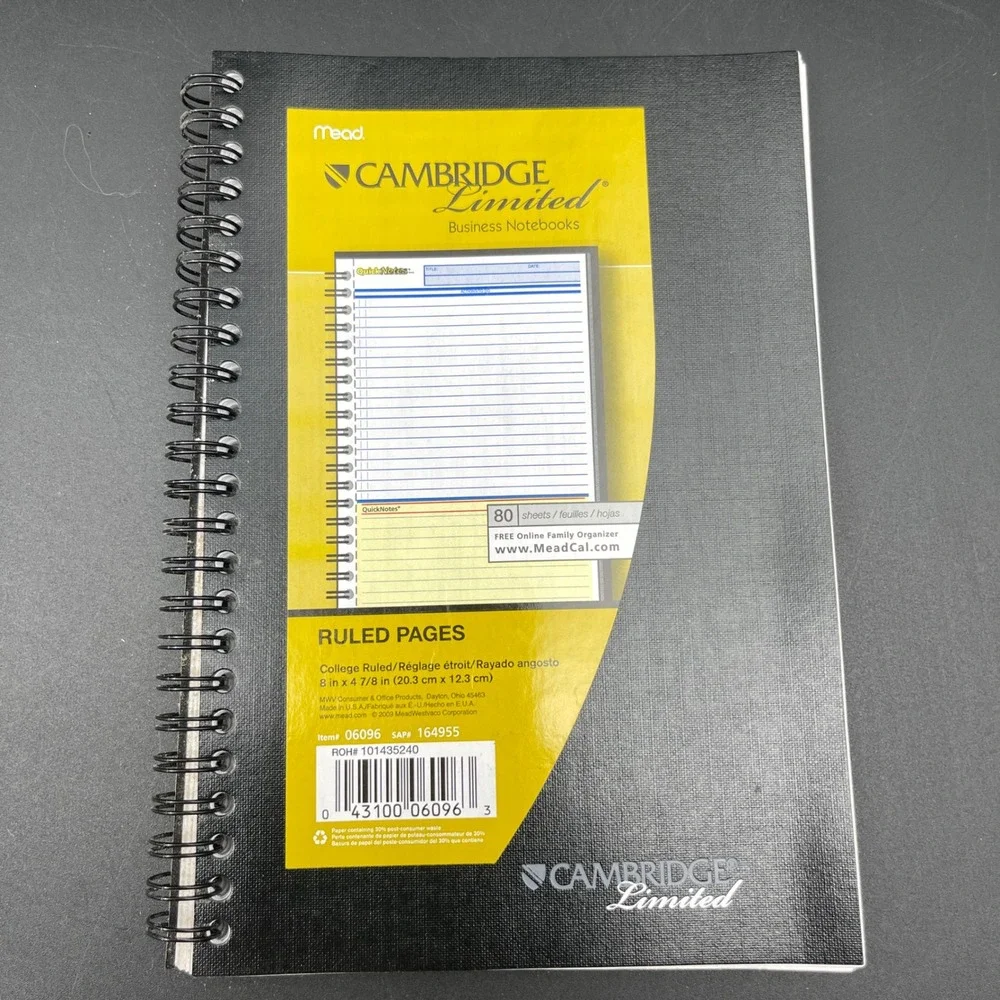 Mead Cambridge Limited‎ Business QuickNotes 80 Sheets 8x4.875 Black 06096